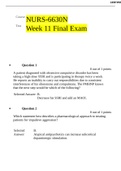 NURS 6630N/NURS 6630 Final Exam (8 Versions)-WEEK 11 Final Exam NURS 6630 - Psychopharmacologic Approaches to Treatment of Psychopathology.docx GRADED  A+