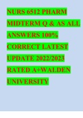 NURS 6512 PHARM MIDTERM Q & AS ALL ANSWERS 100% CORRECT LATEST UPDATE 2022/2023 RATED A+WALDEN UNIVERSITY 