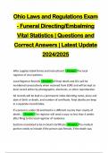 Ohio Laws and Regulations Exam - Funeral Directing/Embalming Vital Statistics | Questions and Correct Answers | Latest Update 2024/2025