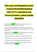 Ohio Laws and Regulations Exam - Funeral Directing/Embalming OAC 4717-1 | Questions and Correct Answers | Latest Update 2024/2025