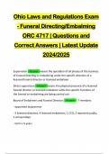 Ohio Laws and Regulations Exam - Funeral Directing/Embalming ORC 4717 | Questions and Correct Answers | Latest Update 2024/2025