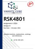 RSK4801 Assignment 4 (DETAILED ANSWERS) 2024 - DISTINCTION GUARANTEED