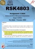 RSK4803 Assignment 3 (COMPLETE ANSWERS) 2024 - DUE 7 October 2024 