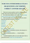 NURS 5334 ANTIMICROBIALS EXAM 1 100 QUESTIONS AND VERIFIED CORRECT ANSWERS 2024-2025