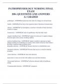 PATHOPHYSIOLOGY NURSING FINAL  EXAM  200+ QUESTIONS AND ANSWERS 