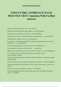 LPN/LVN PRE- ENTRENACE EXAM PRACTICE TEST 1 Question With Verified Answers