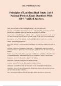 Principles of Louisiana Real Estate Unit 1 National Portion. Exam Questions With 100% Verified Answers