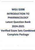 WGU D398 INTRODUCTION TO PHARMACOLOGY Latest Question Bank 2024/2025 Verified Exam Sets Combined Complete Package