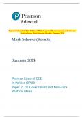 Pearson Edexcel GCE In Politics (9PL0) Paper 2: UK Government and Non-core  Political Ideas Mark Scheme (Results) Summer 2024 