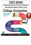 Test Bank for College Accounting: A Practical Approach 15th edition by Slater & Deschamps, ISBN: 9780137504282, All 25 Chapters Covered, Verified Latest Edition