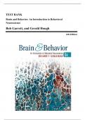 Test Bank - Brain and Behavior: An Introduction to Behavioral Neuroscience, 6th Edition (Garrett, 2020), Chapter 1-15 | All Chapters