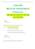 NUR 2092  HEALTH ASSESSMENT Final exam  100 QUESTIONS WITH ANSWERS 