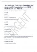 Vet Assisting Final Exam Questions And Answers(All the questions from NHIE Study Guide