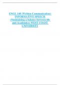 ENGL 140 (Written Communication)  INFORMATIVE SPEECH  (Maintaining a balance between life  and Academics) WEST COAST  UNIVERSITY