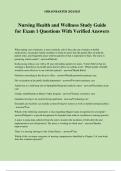 Nursing Health and Wellness Study Guide for Exam 1 Questions With Verified Answers