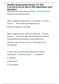 Health Assessment Exam #1 (Ch. 1,3,4,8,9,10,12,18,27,29) Questions and Answers 