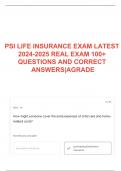 PSI LIFE INSURANCE EXAM LATEST 2024-2025 REAL EXAM 100+ QUESTIONS AND CORRECT ANSWERS|AGRADE