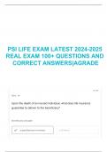 PSI LIFE EXAM LATEST 2024-2025 REAL EXAM 100+ QUESTIONS AND CORRECT ANSWERS|AGRADE