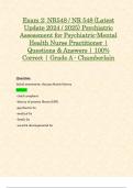 Exam 2: NR548 / NR 548 (Latest Update 2024 / 2025) Psychiatric Assessment for Psychiatric-Mental Health Nurse Practitioner | Questions & Answers | 100% Correct | Grade A - Chamberlain