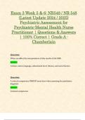 Exam 3 Week 5 & 6: NR548 / NR 548 (Latest Update 2024 / 2025) Psychiatric Assessment for Psychiatric-Mental Health Nurse Practitioner | Questions & Answers | 100% Correct | Grade A - Chamberlain