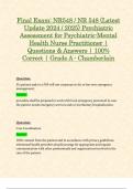 Final Exam: NR548 / NR 548 (Latest Update 2024 / 2025) Psychiatric Assessment for Psychiatric-Mental Health Nurse Practitioner | Questions & Answers | 100% Correct | Grade A - Chamberlain