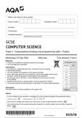 AQA  GCSE  COMPUTER SCIENCE  Paper 1 Computational thinking and programming skills– Python JUNE 2024