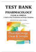 TEST BANK FOR Pharmacology Clear & Simple: A Guide to Drug Classifications and Dosage Calculations 3rd Edition by Cynthia J. Watkins , ISBN: 9780803666528 Chapter 1-21 |All Chapters Verified| Guide A+