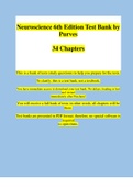 Neuroscience 6th Edition Test Bank by Purves • Augustine • Fitzpatrick • Hall • LaMantia • Mooney • Platt • | 100% Correct Answers | 34 Chapters
