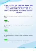 Exam 4: NURS 660/ NURS660 (Latest 2024/ 2025 Update) Psychopharmacology and Advanced Mental Health Review | Qs & As| 100% Correct| Grade A (Verified Answers)- Maryville