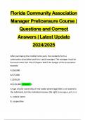 Florida Community Association Manager Prelicensure Course | Questions and Correct Answers | Latest Update 2024/2025