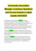 Community Association Manager Licensing | Questions and Correct Answers | Latest Update 2024/2025