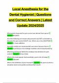 Local Anesthesia for the Dental Hygienist | Questions and Correct Answers | Latest Update 2024/2025