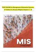 TEST BANK For Management Information Systems, 11th Edition by Hossein Bidgoli, All Chapters 1 to 14 complete Verified editon