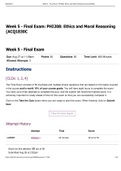 Exam (elaborations) Wek 5 - PHI208: Ethics and Moral Reasoning 2022 updated 