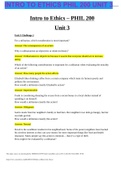 PHL 200 Intro to Ethics Unit 3 - Questions and Answers Graded A+