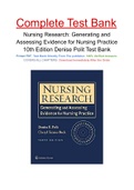 Nursing Research: Generating and Assessing Evidence for Nursing Practice 10th Edition Denise Polit Test Bank