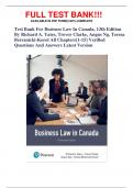 Test Bank For Business Law In Canada, 13th Edition By Richard A. Yates, Trevor Clarke, Angus Ng, Teresa Bereznicki-Korol All Chapters[1-15] Verified Questions And Answers Latest Version