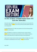 CA Life, Accident, & Health Practice Exam/ 475 Qs & Ans/ 2024-2025.  