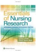 Essentials of Nursing Research Appraising Evidence for Nursing Practice 9th Edition Polit Test Bank