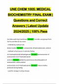 UNE CHEM 1005: MEDICAL BIOCHEMISTRY FINAL EXAM | Questions and Correct Answers | Latest Update 2024/2025 | 100% Pass