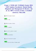 Exam 1: NURS 663/ NURS663 (Latest 2024/ 2025 Update) Psychiatric Mental Health Diagnosis and Management II Review | Qs & As| 100% Correct| Grade A (Verified Answers)- Maryville