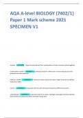 AQA A-level BIOLOGY (7402/1) Paper 1 Mark scheme 2021 SPECIMEN V1