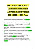 UNIT 1 UNE CHEM 1005 | Questions and Correct Answers | Latest Update 2024/2025 | 100% Pass