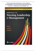 TEST BANK FOR ESSENTIALS OF NURSING LEADERSHIP & MANAGEMENT 8TH EDITION BY SALLY A. WEISS/ALL CHAPTERS 1-16