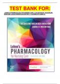 TEST BANK FOR:  LEHNE'S PHARMACOLOGY FOR NURSING CARE, 11TH EDITION BY JACQUELINE BURCHUM, LAURA ROSENTHAL CHAPTER 1-112|COMPLETE GUIDE A+