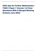 2024 Aqa As Further Mathematics 7366/1 Paper 1 Version 1.0 Final Questions With A Merged Marking Scheme June 2024 AS FURTHER MATHEMATICS 7366/1 Paper 1 Mark scheme June 2024