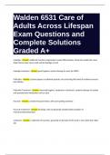 Walden 6531 Care of Adults Across Lifespan Exam Questions and Complete Solutions Graded A+