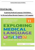  TEST BANK 	 Exploring Medical Language 11th Edition 	 by Myrna LaFleur Brooks Chapters 1 - 16 Complete