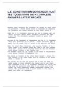 U.S. CONSTITUTION SCAVENGER HUNT TEST QUESTIONS WITH COMPLETE ANSWERS LATEST UPDATE.