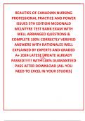 REALITIES OF CANADIAN NURSING PROFESSIONAL PRACTICE AND POWER ISSUES 5TH EDITION MCDONALD MCLNTYRE TEST BANK EXAM WITH WELL ARRANGED QUESTIONS & COMPLETE 100% CORRECTLY VERIFIED  ANSWERS WITH RATIONALES WELL EXPLAINED BY EXPERTS AND GRADED A+ 2024 LATEST 